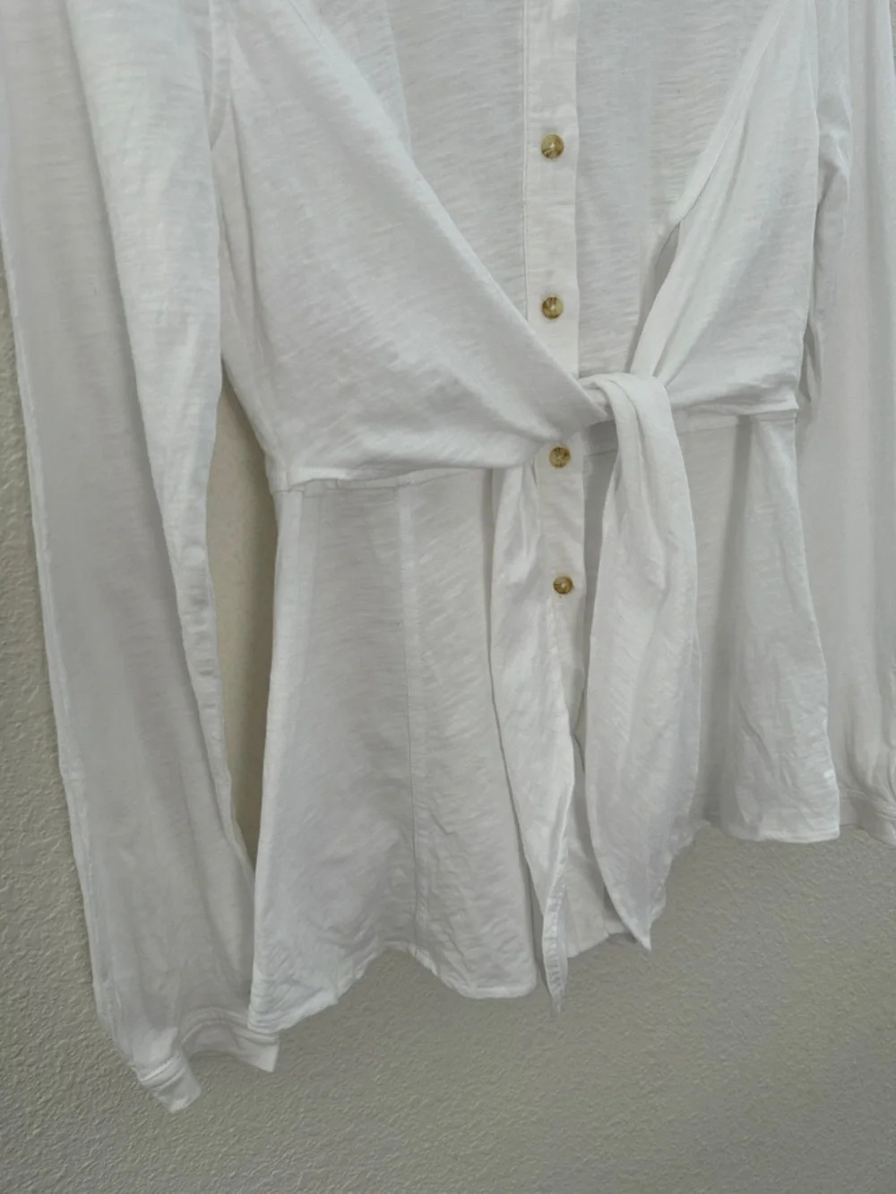Anthropologie White Tie-Front Button Down Shirt - Picture 2 of 6